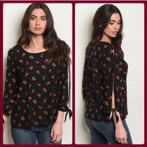 NWT Cherry Top With Split Sleeve Detail